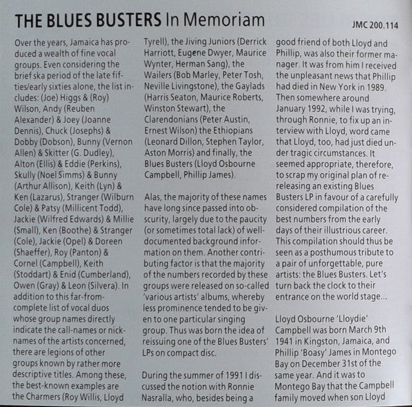 The Blues Busters : In Memory Of The Blues Busters. Their Best Ska & Soul Hits 1964-1966 (CD, Comp, RM)