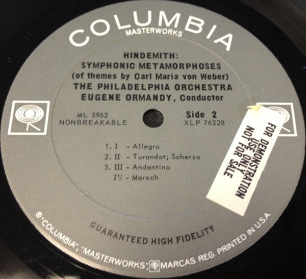 Paul Hindemith - Eugene Ormandy / The Philadelphia Orchestra : Mathis Der Maler / Symphonic Metamorphoses Of Themes By Weber (LP, Album, Mono)