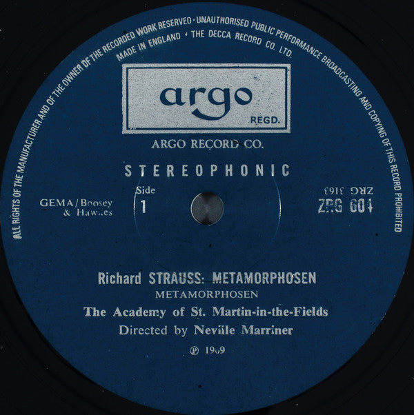 Strauss* / Wagner* - Academy Of St. Martin-in-the-Fields*, Neville Marriner* : Metamorphosen / Siegfried Idyll (LP, RP)