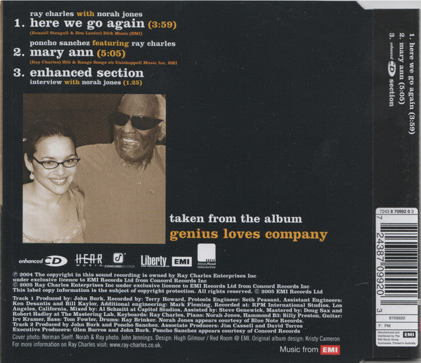 Ray Charles With Norah Jones : Here We Go Again (CD, Single, Enh)
