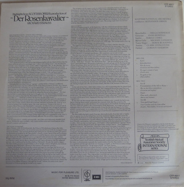 Richard Strauss, Alexander Gibson Conducts Royal Scottish National Orchestra : Highlights From Scottish Opera's Production Of Der Rosenkavalier  (LP)