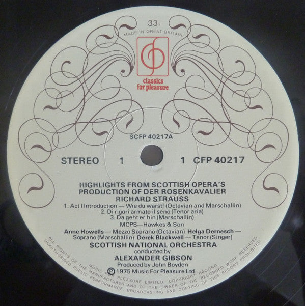 Richard Strauss, Alexander Gibson Conducts Royal Scottish National Orchestra : Highlights From Scottish Opera's Production Of Der Rosenkavalier  (LP)