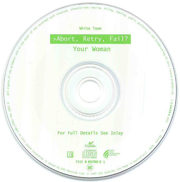 White Town : >Abort, Retry, Fail? (Your Woman) (CD, Single)