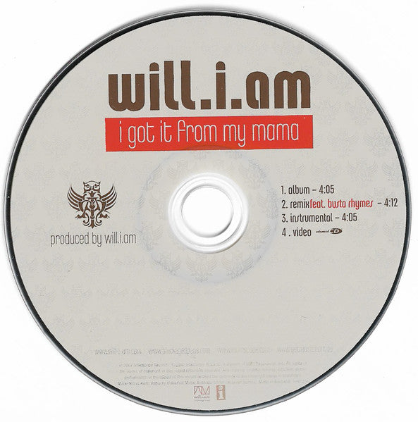 Will I Am : I Got It From My Mama (CD, Maxi, Enh)