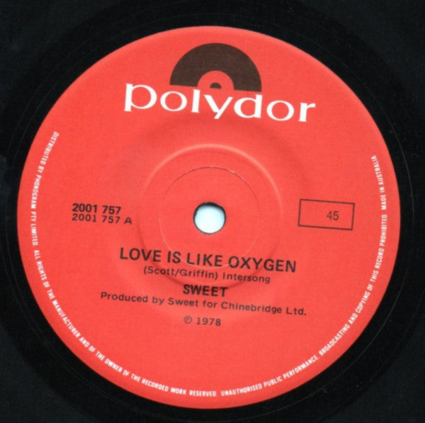 Sweet* : Love Is Like Oxygen (7", Single)