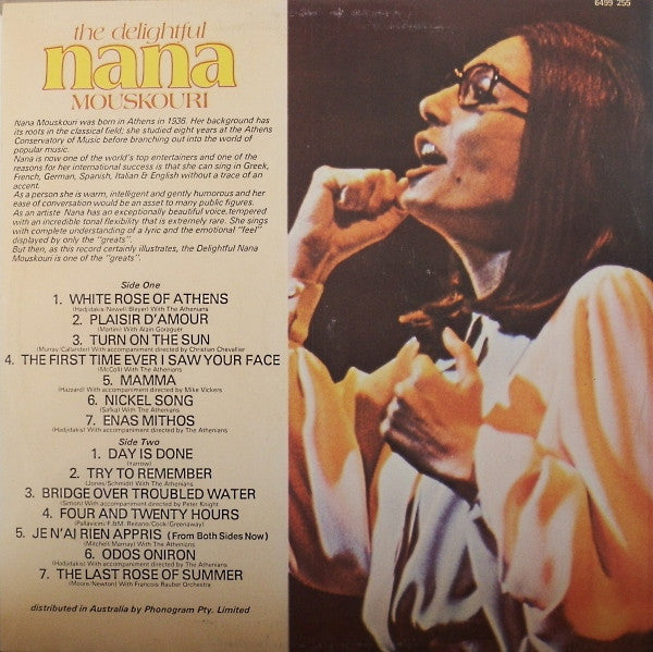 Nana Mouskouri : The Delightful Nana Mouskouri (LP, Comp)
