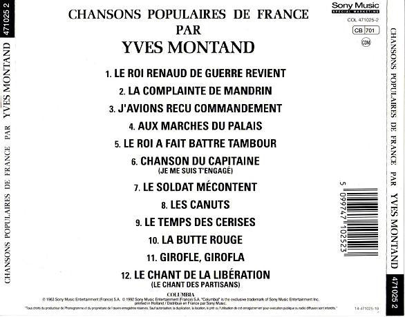 Yves Montand : Chansons Populaires De France (CD, Album, Mono, RE)