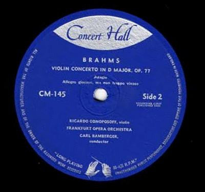 Johannes Brahms, Ricardo Odnoposoff, Frankfurter Opern- Und Museumsorchester, Carl Bamberger : Violin Concerto In D Major, Op. 77 (10", Mono)