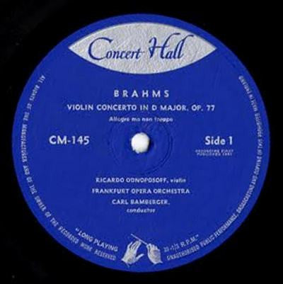 Johannes Brahms, Ricardo Odnoposoff, Frankfurter Opern- Und Museumsorchester, Carl Bamberger : Violin Concerto In D Major, Op. 77 (10", Mono)