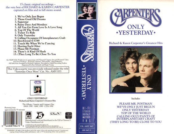 Carpenters : Only Yesterday (VHS, Comp)
