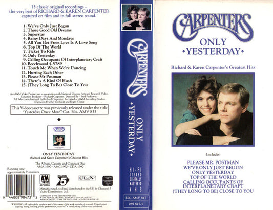 Carpenters : Only Yesterday (VHS, Comp)