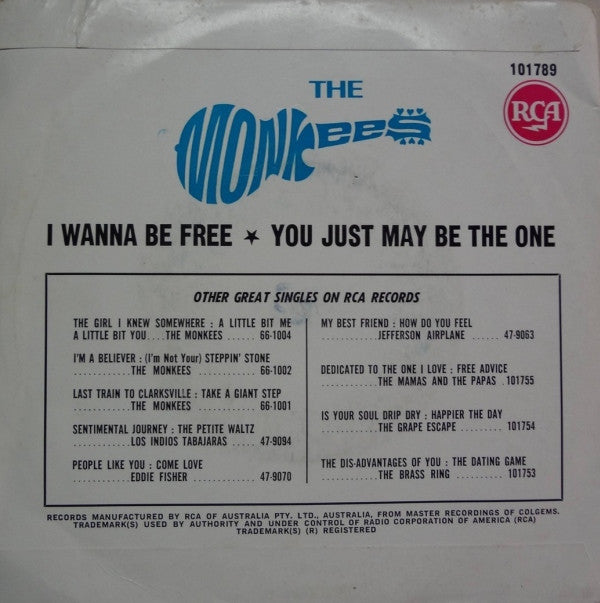 The Monkees : I Wanna Be Free / You Just May Be The One (7", Single)