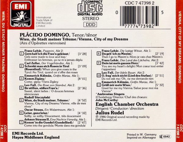 Plácido Domingo*, English Chamber Orchestra, Ambrosian Singers*, Julius Rudel : Wien, Du Stadt Meiner Träume (CD, Album)
