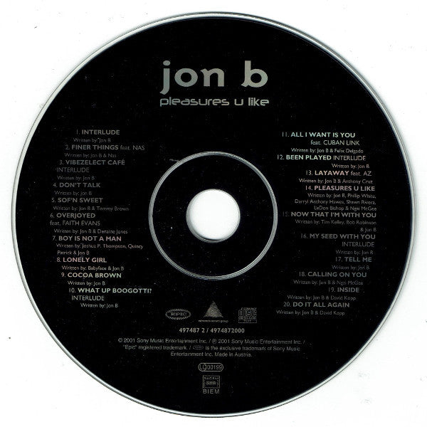 Jon B : Pleasures U Like (CD, Album)