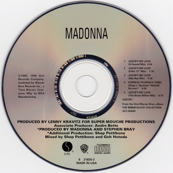 Madonna : Justify My Love (CD, Maxi, RE, Dig)