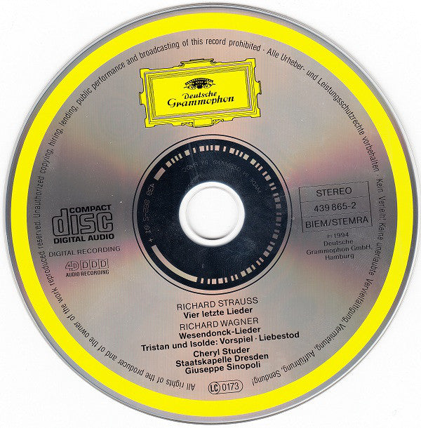 Strauss* · Wagner* - Cheryl Studer / Staatskapelle Dresden / Giuseppe Sinopoli : Vier Letzte Lieder · Wesendonck-Lieder · Tristan Und Isolde (CD, Album)