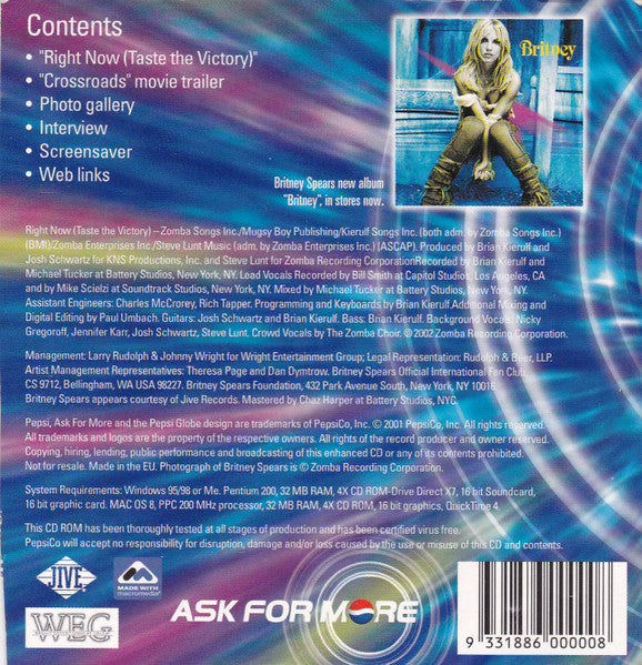 Britney Spears : Right Now (Taste The Victory) (CD-ROM, Enh, Promo)