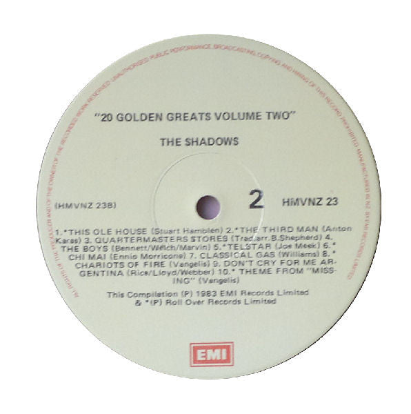 The Shadows : The Shadows 20 Golden Greats Volume 2 (LP, Comp)
