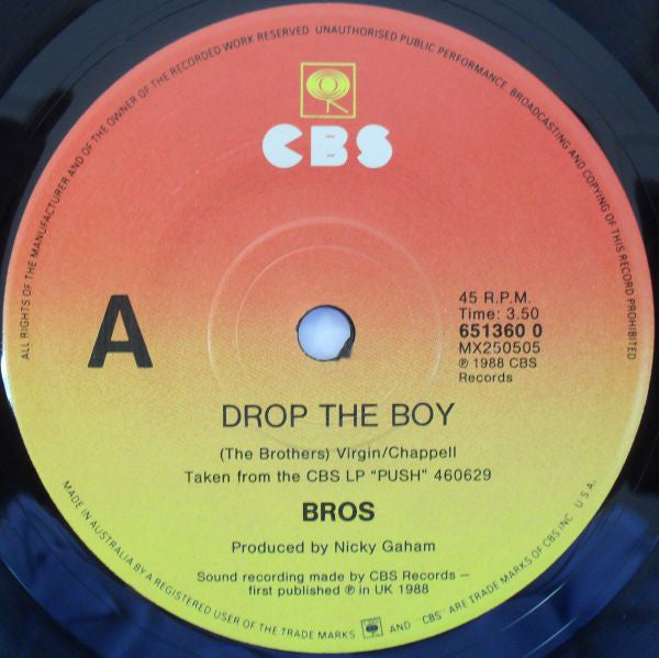 Bros : Drop The Boy (7", Single, Ltd, Pos)