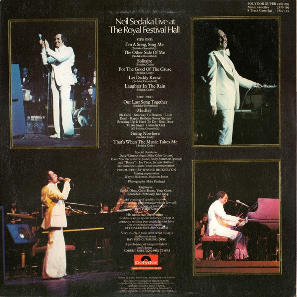 Neil Sedaka With The Royal Philharmonic Orchestra* : Live At The Royal Festival Hall (LP)