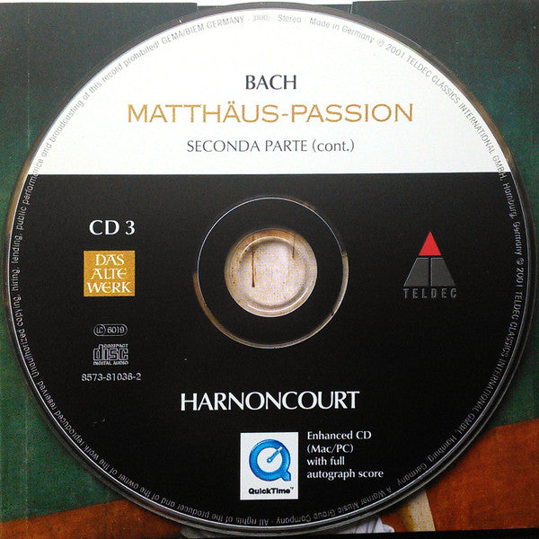 Johann Sebastian Bach - Christoph Prégardien · Matthias Goerne · Christine Schäfer · Dorothea Röschmann · Bernarda Fink, Elisabeth von Magnus · Michael Schade · Markus Schäfer (5) · Dietrich Henschel · Oliver Widmer · Arnold Schoenberg Chor · Die Wiener S : Matthäus-Passion (3xCD, Album, Enh)