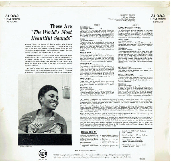 Miriam Makeba : Makeba Sings! (LP, Album, Mono)
