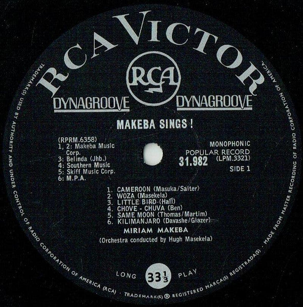 Miriam Makeba : Makeba Sings! (LP, Album, Mono)