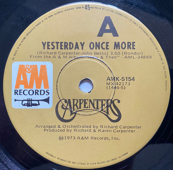 Carpenters : Yesterday Once More (7", Single, Mono)