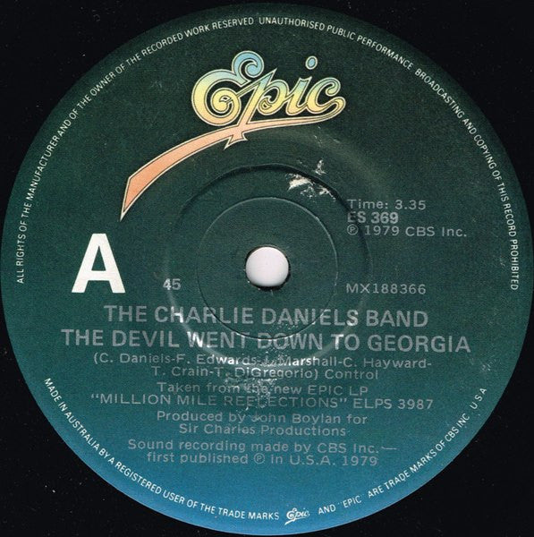 The Charlie Daniels Band : The Devil Went Down To Georgia (7", Single)