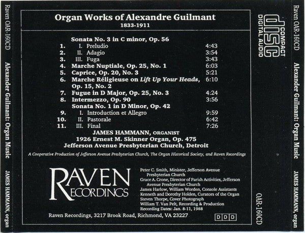 Alexandre Guilmant, James Hammann : Organ Works Of Alexandre Guilmant (CD, Album)