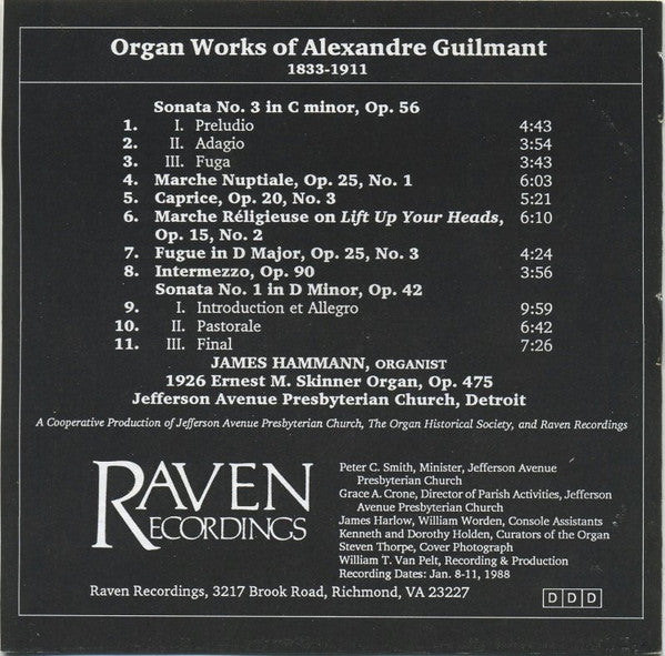 Alexandre Guilmant, James Hammann : Organ Works Of Alexandre Guilmant (CD, Album)