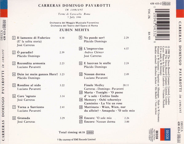 Carreras*, Domingo*, Pavarotti*, Mehta* : In Concert (CD, Album, PDO)