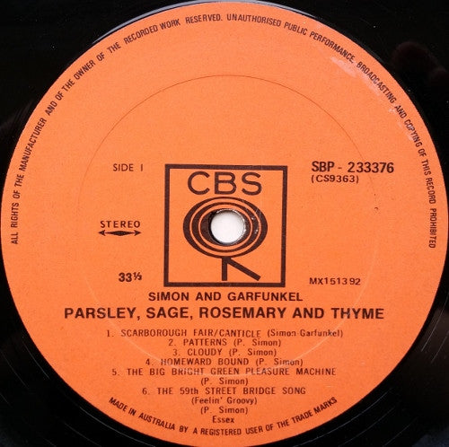 Simon & Garfunkel : Parsley, Sage, Rosemary And Thyme (LP, Album, RE)