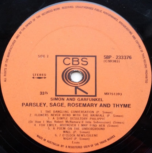 Simon & Garfunkel : Parsley, Sage, Rosemary And Thyme (LP, Album, RE)