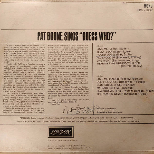 Pat Boone : Sings Guess Who? (LP, Album, Mono)