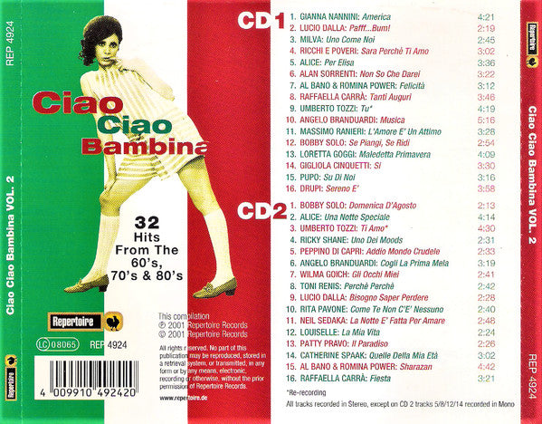 Various : Ciao Ciao Bambina Vol. 2 (32 Hits From The 60's, 70's & 80's) (2xCD, Comp, Mono, RM)