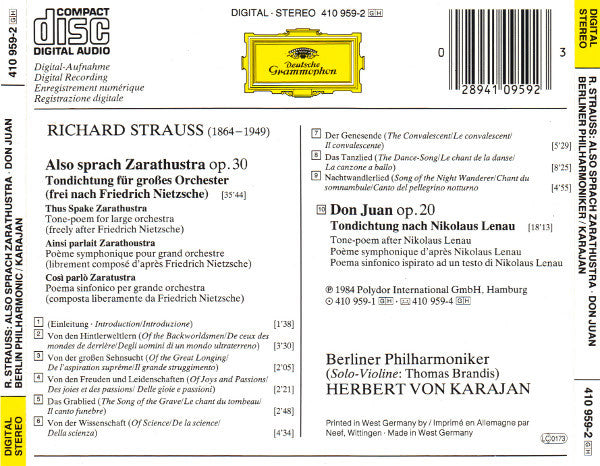 Richard Strauss : Berliner Philharmoniker / Herbert von Karajan : Also Sprach Zarathustra · Don Juan (CD, Album)