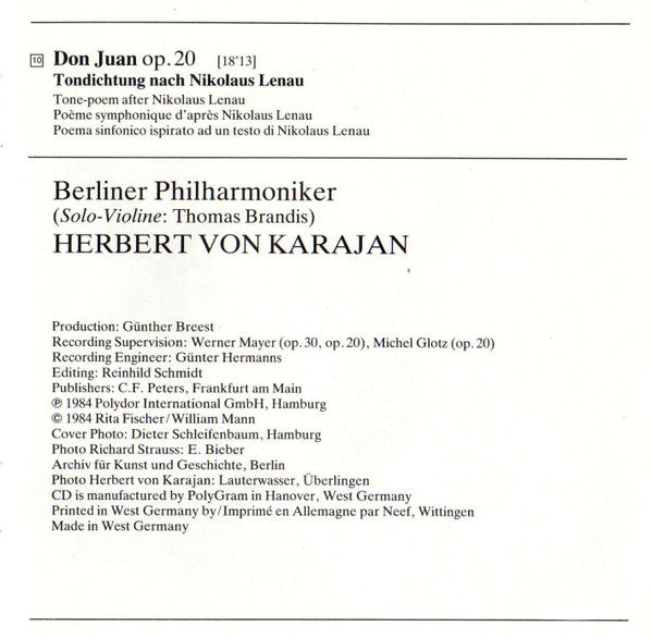 Richard Strauss : Berliner Philharmoniker / Herbert von Karajan : Also Sprach Zarathustra · Don Juan (CD, Album)