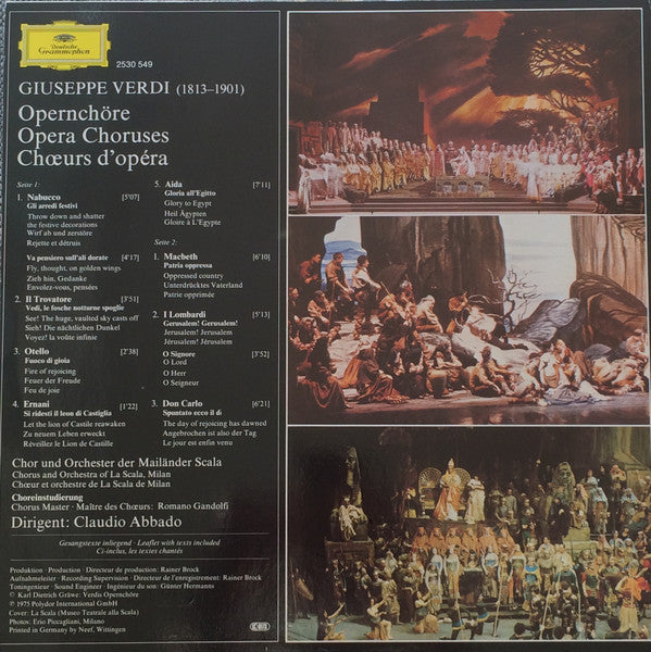 Giuseppe Verdi · Coro Del Teatro Alla Scala · Claudio Abbado : Opernchöre = Opera Choruses = Choeurs D'Opera (LP, RP)