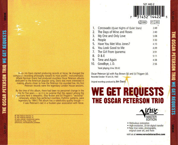 The Oscar Peterson Trio : We Get Requests (CD, Album, RE, RM, Dig)
