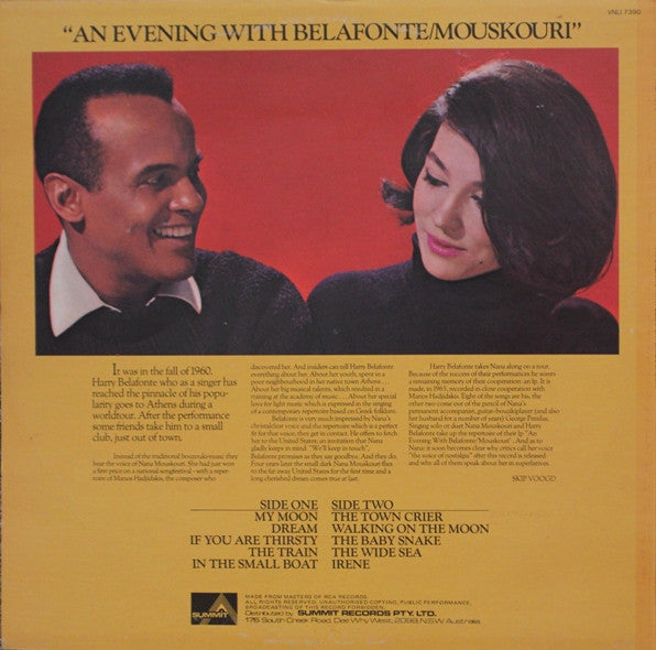 Harry Belafonte / Nana Mouskouri : An Evening With Belafonte / Mouskouri (LP, Album, RE)