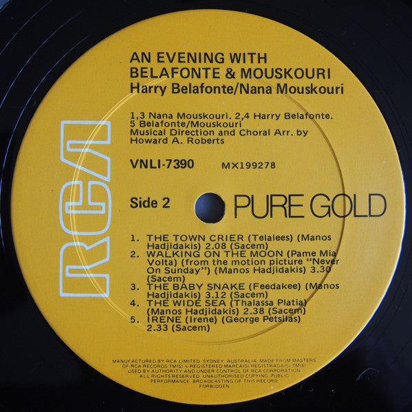 Harry Belafonte / Nana Mouskouri : An Evening With Belafonte / Mouskouri (LP, Album, RE)