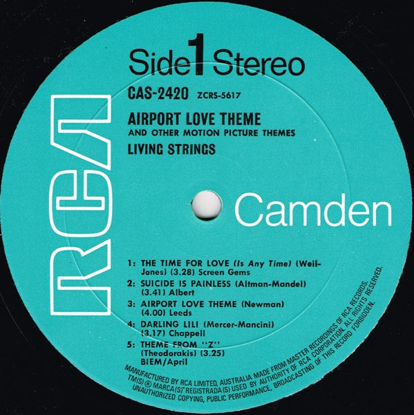 Living Strings : Airport Love Theme And Other Motion Picture Themes (LP, Album, RE)