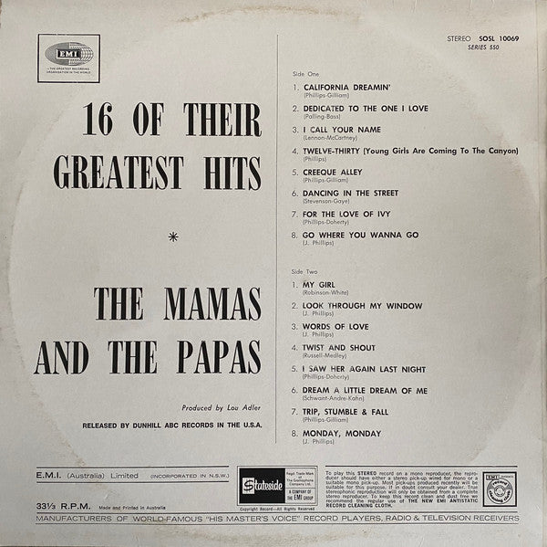 The Mamas & The Papas : 16 Of Their Greatest Hits (LP, Comp)