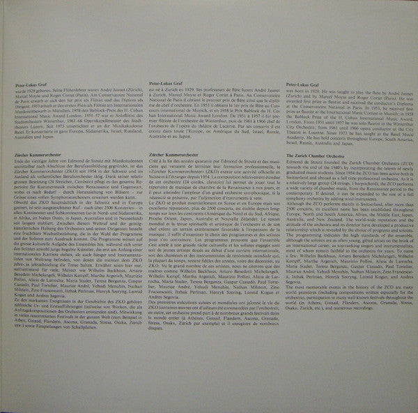 Johann Joachim Quantz, Carl Stamitz, Peter-Lukas Graf, Zürcher Kammerorchester, Edmond De Stoutz : Peter-Lukas Graf Spielt Flötenkonzerte (LP, Gat)