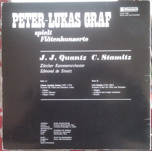 Johann Joachim Quantz, Carl Stamitz, Peter-Lukas Graf, Zürcher Kammerorchester, Edmond De Stoutz : Peter-Lukas Graf Spielt Flötenkonzerte (LP, Gat)
