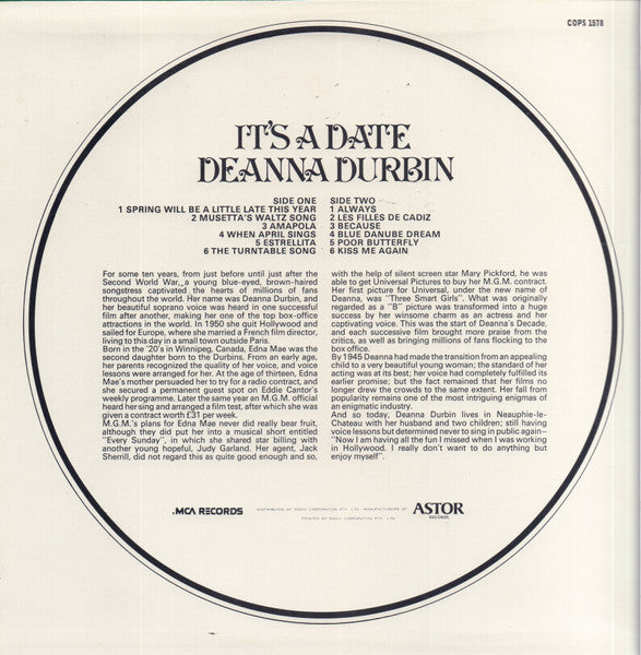 Deanna Durbin : It's A Date (LP, Mono)