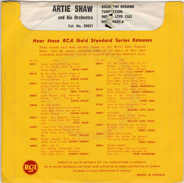 Artie Shaw And His Orchestra : Begin The Beguine (7", EP)