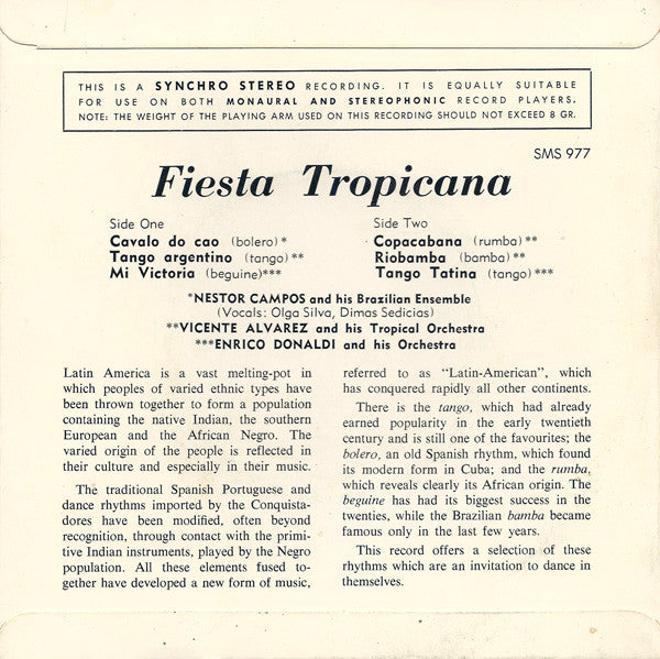Various : Fiesta Tropicana - Dances From South America (7", EP)