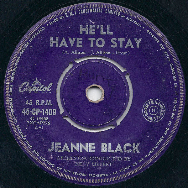 Jeanne Black / Jeanne And Janie : He'll Have To Stay (7", Single)